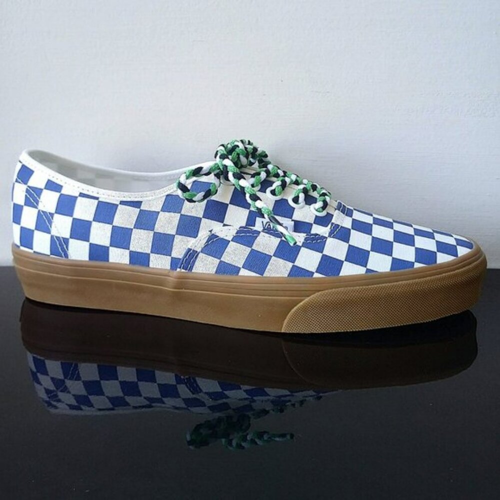 Vans Men's Authentic Checkerboard Canvas Sneaker in Beautiful Blue / White